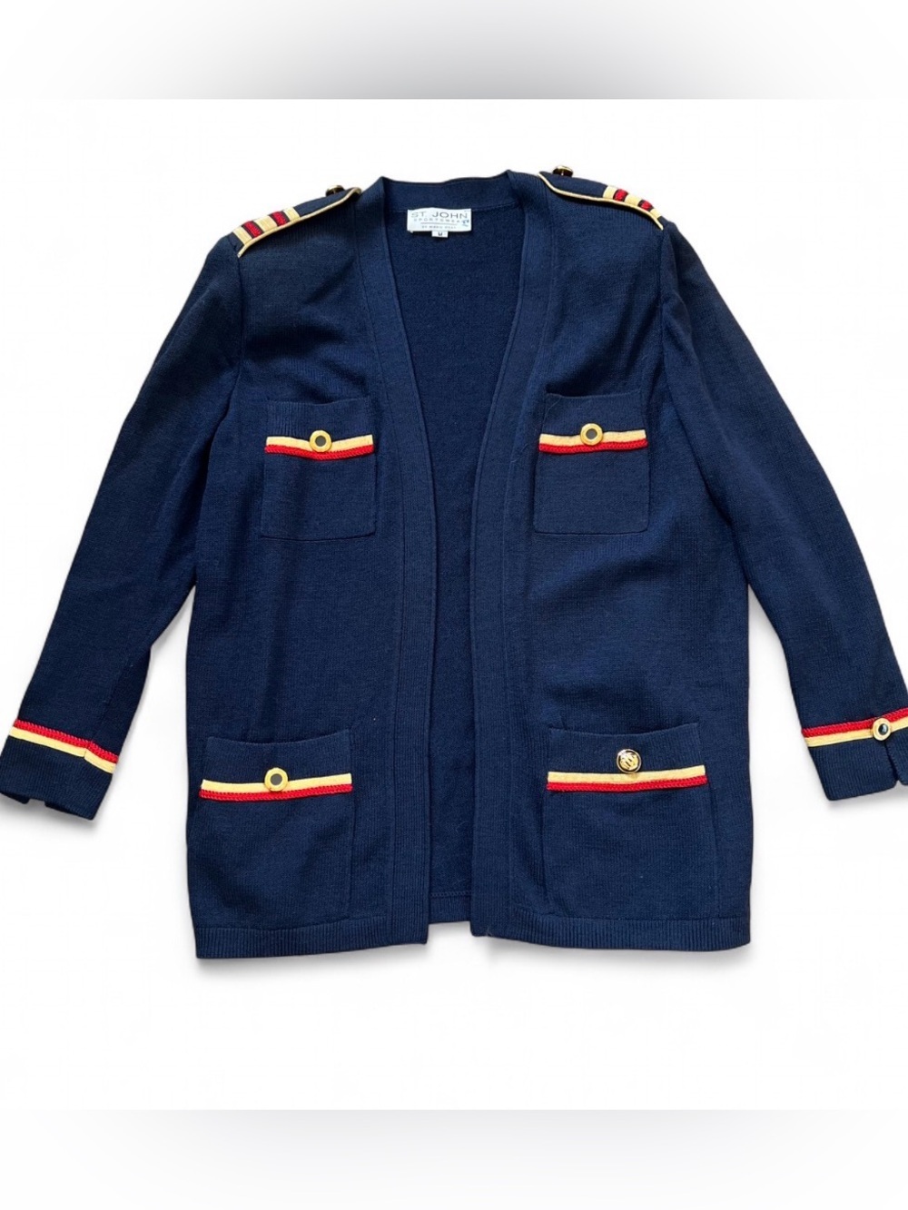 St.John by Marie Gray Navy Santana Knit Military Cardigan